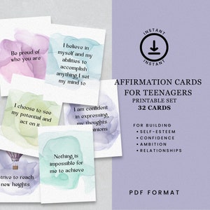 Tarjetas de afirmación positiva imprimibles para adolescentes, tarjetas de bondad para adolescentes, paquete de tarjetas de afirmación diaria, tarjetas de positividad, tarjetas motivacionales,