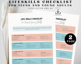 Life Skills Checklist for Parents, Teens and Young Adults, Printable Self-Responsibility Chart, Living Independently as a Young Person, PDF