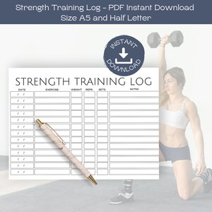 Registro de entrenamiento de fuerza, entrenamiento de gimnasio imprimible, rastreador de ejercicios de doble cara, descarga instantánea