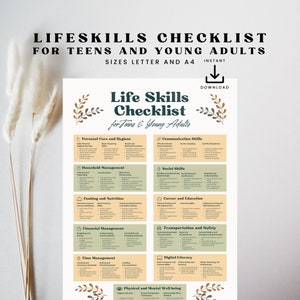 Life Skills Checklist for Parents, Teens and Young Adults, Printable Self-Responsibility Chart, Living Independently as a Young Person, PDF