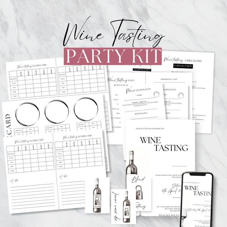 Wine Tasting Party Kit, Blind Tasting, Printable Bundle for Wine ...