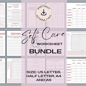Kit de ferramentas de modelo Canva de autocuidado, kit de ferramentas de bem-estar, pacote de planilhas de autocuidado,