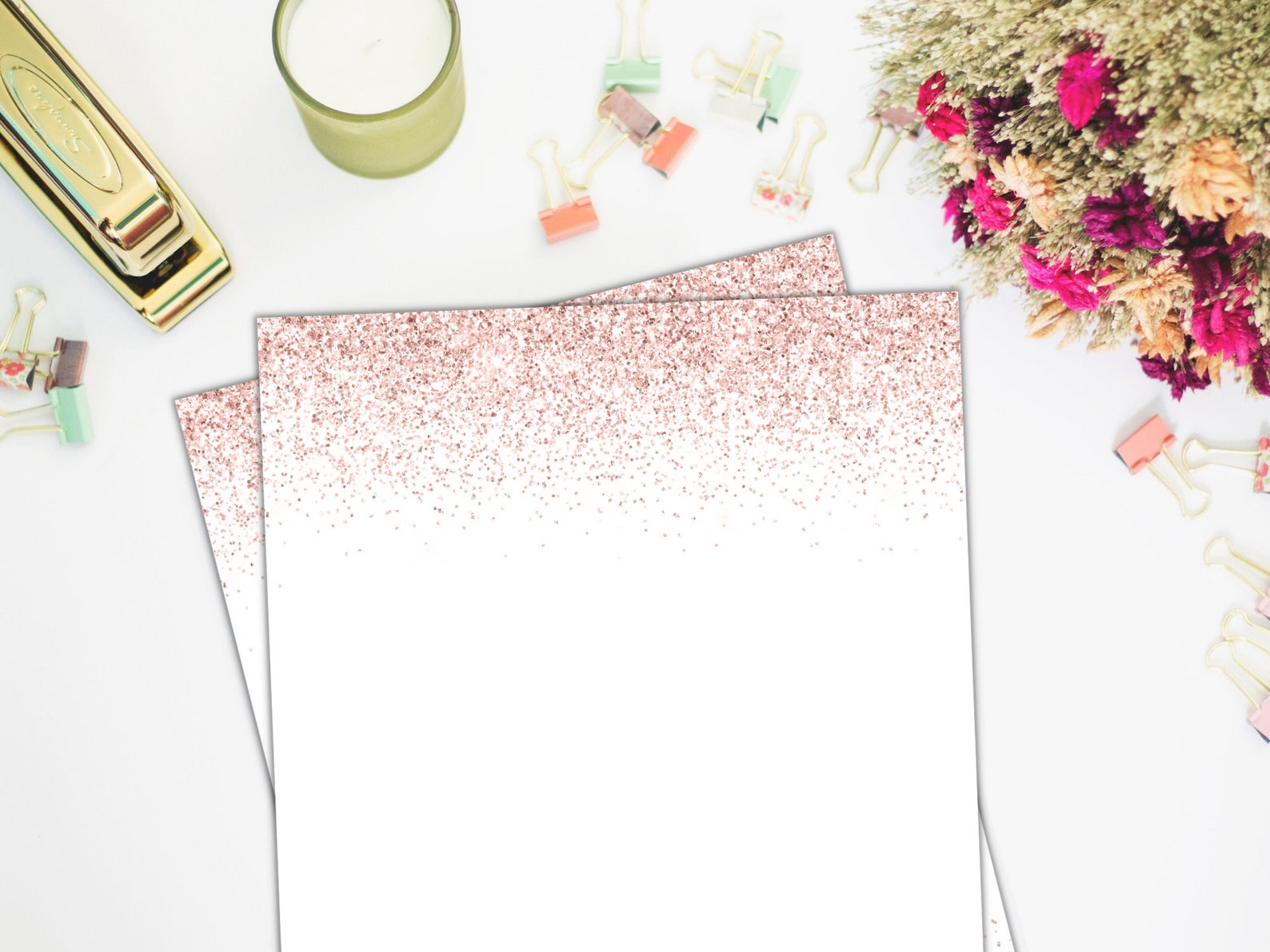 Rose Gold Glitter Effect Printable Letter Writing Paper, Gold Glitter ...