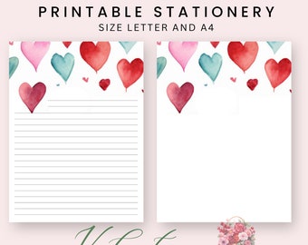 Printable Writing Paper Set, Stationery Printable, Paper Set, Valentines Journal Paper, Handwriting Letter Gift, Lined and Unlined