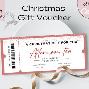 Afternoon Tea Voucher, Printable Christmas Gift Voucher, Editable Holiday Gift Certificate, Gift Card Canva Template, Last Minute Gift