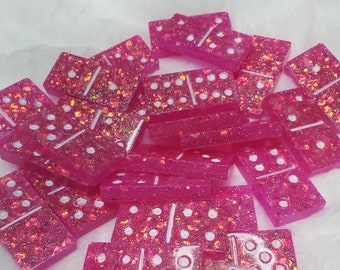 Custom Domino Set | Chunky Pink Glitter Resin Dominoes | Resin Game Set