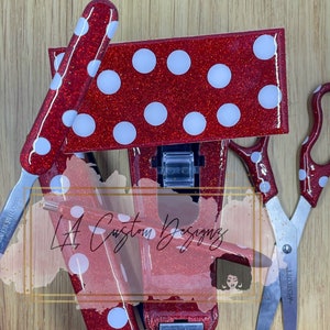 6 Piece Resin Office Supply Set | Resin Scissors | Resin Stapler | Resin Pen | Polka Dot Set | Personalized Desk Set