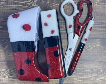 6 Piece Ladybug Resin Office Supply Set | Resin Scissors | Resin Stapler | Resin Pen | Ladybug Set | Personalized Desk Set