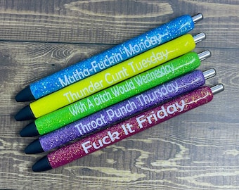Days of the Week Glitter Pen Set | Personalized Desk Gift