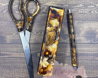 Coffee Resin Office Set | Handmade Desk Decor, Pen, Scissors