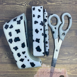 6 Piece Resin Office Supply Set | Resin Scissors | Resin Stapler | Resin Pen | Cow Set | Personalized Desk Set