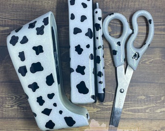 6 Piece Resin Office Supply Set | Resin Scissors | Resin Stapler | Resin Pen | Cow Set | Personalized Desk Set