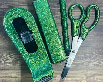 6 Piece Glitter Resin Office Supply Set | Resin Scissors | Resin Stapler | Resin Pen | Glitter Stapler Set | Personalized Desk Set