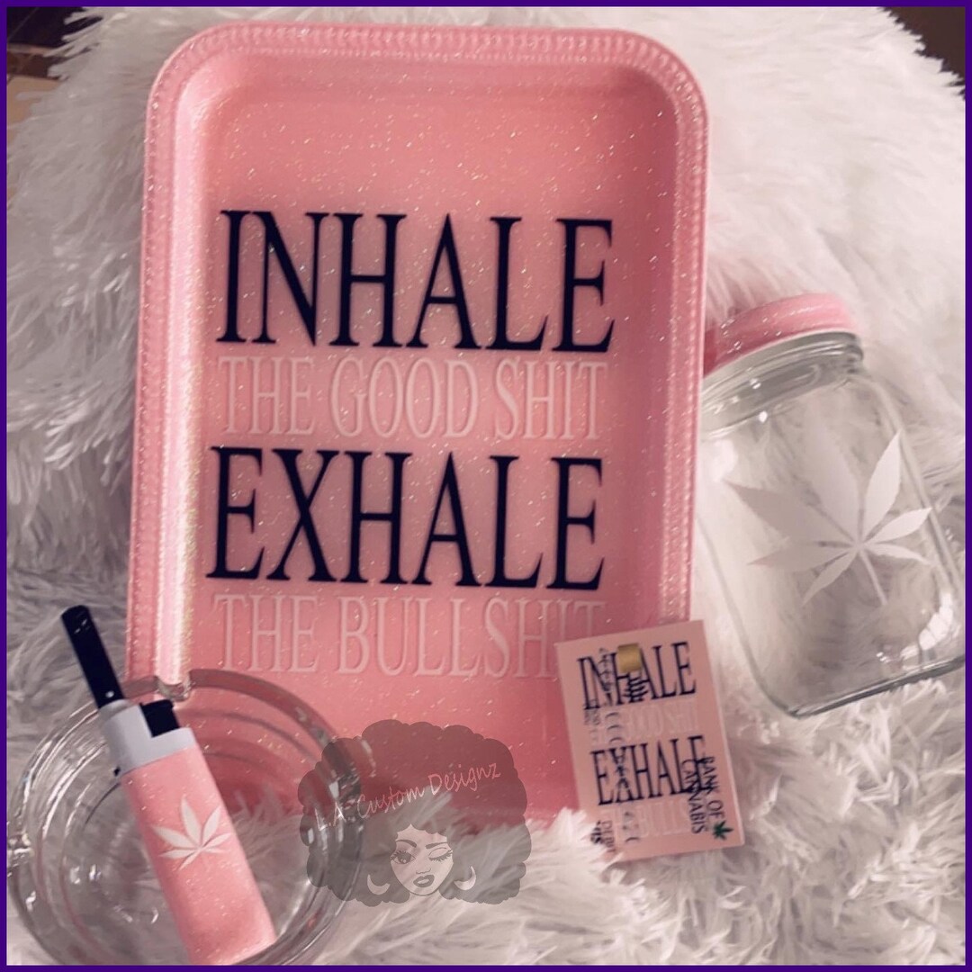 Inhale the Good Shit/exhale the Bullshit Tray Set Pink Blush Glitter