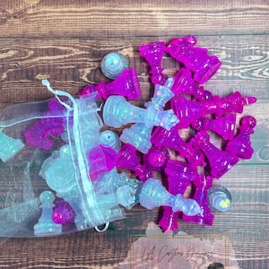 Replacement Glitter Resin Chess Pieces ONLY | Enchanted Opal & Chunky Pink | Checkers Set | Resin Game Set | Chess Board