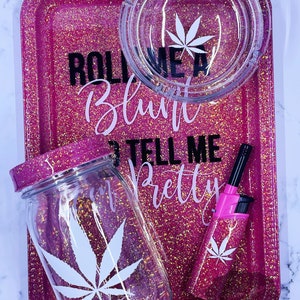 Roll Me and Tell Me I'm Pretty Tray Set |  Sweetie Pie Glitter Tray Set | 5 Piece Custom Tray Set | Rolling Tray Set