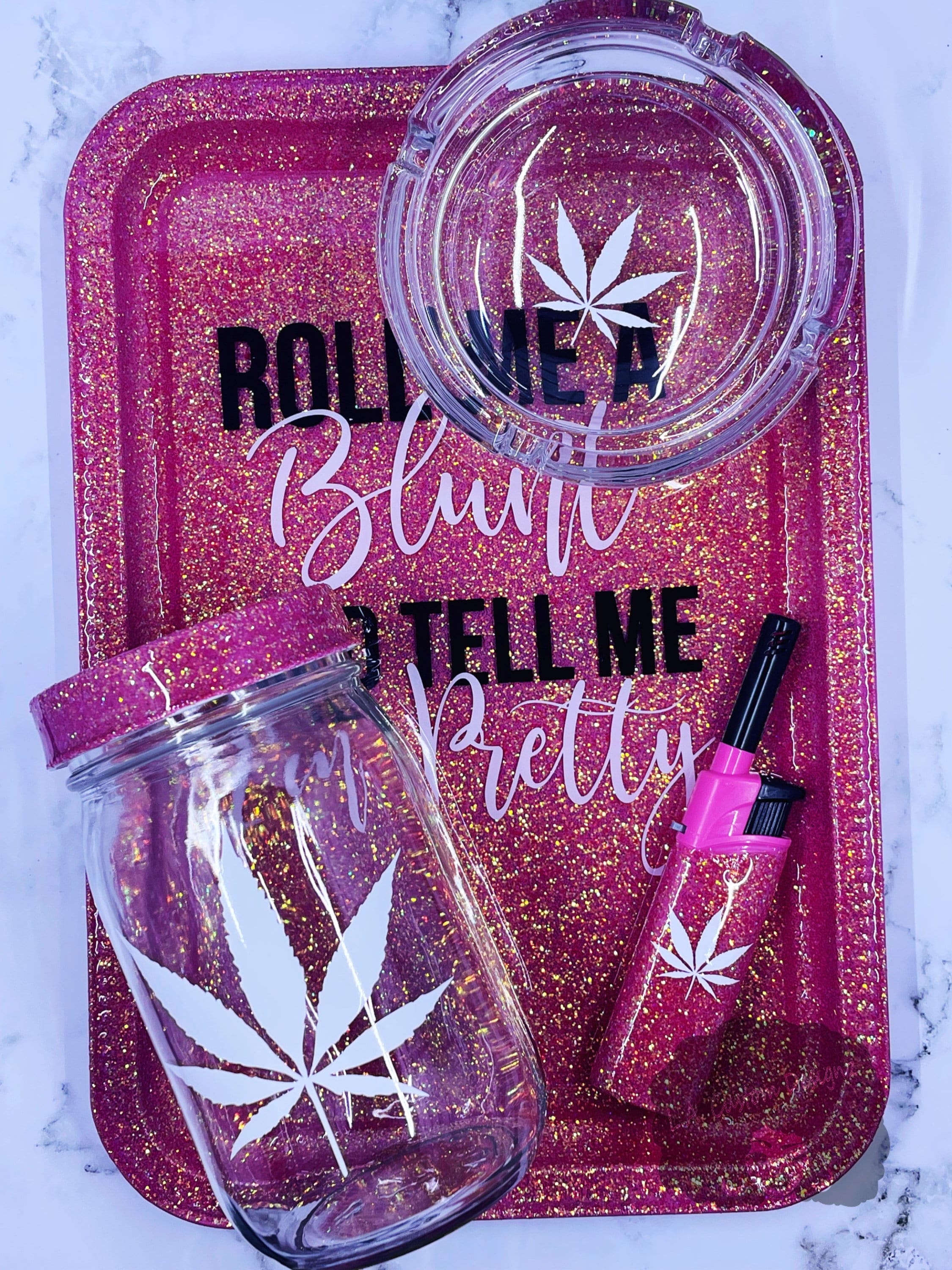  RooYoon 3Pcs Pink Rolling Tray Kit Includes Small Size