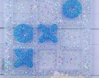 Glitter Resin Tic Tac Toe Set | Enchanted Opal & Bejeweled | Resin Game Set | Tic Tac Toe Board | Resin Kids Game
