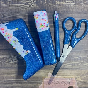 6 Piece Icing Drip Resin Office Supply Set | Resin Scissors | Resin Stapler | Resin Pen | Glitter Tape Dispenser Set | Personalized Desk Set