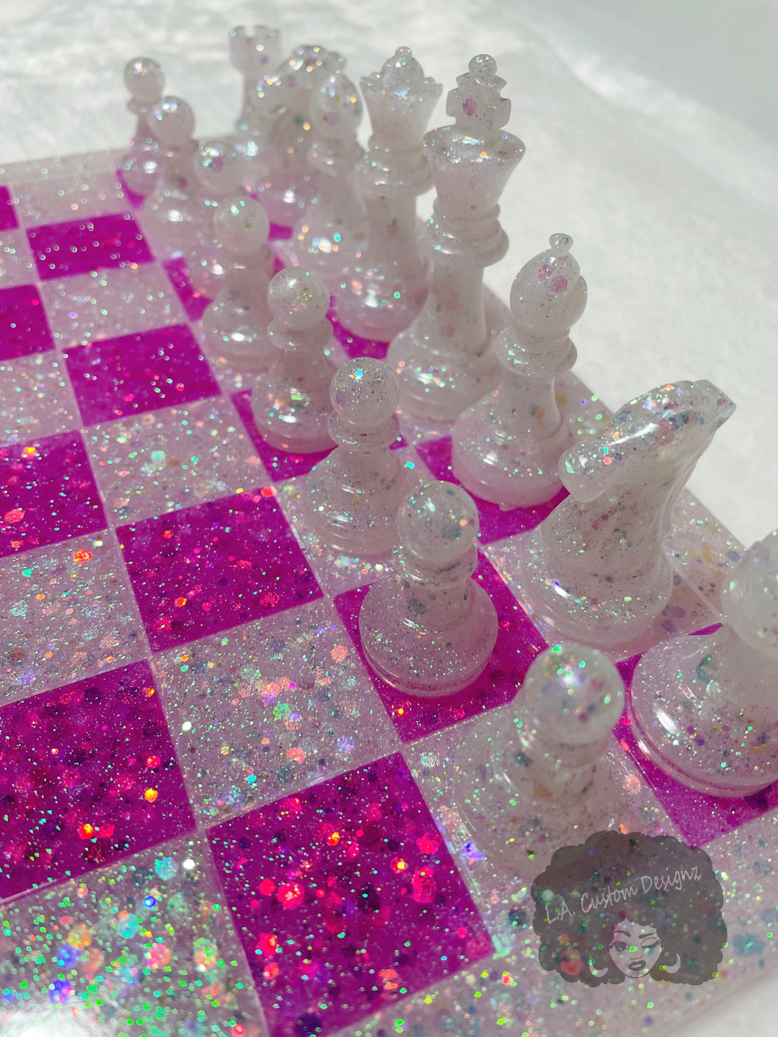 Glitter Resin Chess and Checkers Set Enchanted Opal & Chunky - Etsy