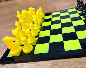 Resin Chess and Checkers Set | Black and Yellow | Checkers Set | Resin Game Set | Chess Board