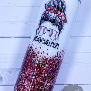 Baseball Mom Messy Bun Chunky Glitter Tumbler/Personalized Glitter Tumbler/Hogg Tumbler