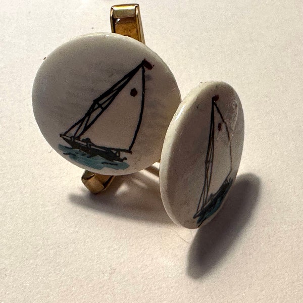 Vintage painted sailboat cuff links