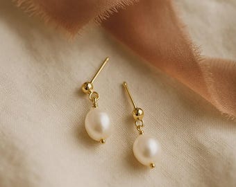 Freshwater Pearl Drop Earrings | 14k Gold Filled | Minimal Dangle, Gift-Ready, Handmade in England