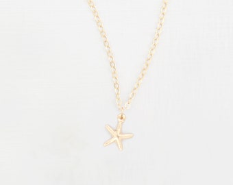 Starfish Necklace • Star Necklace • Nautical Necklace • Charm Necklace • Gold, Silver Necklace