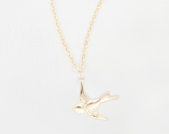 Swallow Necklace • Bird Necklace • Charm Necklace •  Gold, Silver Necklace