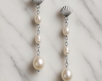 Handmade Pearl Drop Earrings “Lucille” – Gold Filled or Sterling Silver Fan Design | Modern Heirloom Jewellery