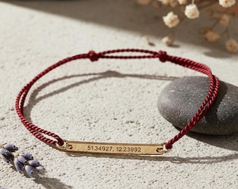 Personalised Coordinates Bracelet – Gold Filled on Silk Thread | Meaningful Gift for Him or Her