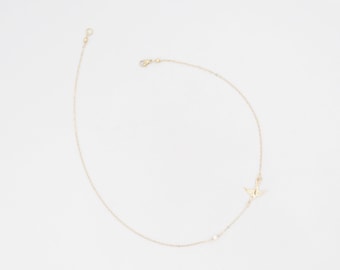 Swallow Necklace • Bird Necklace • Swallow and Pearl Necklace • Charm Necklace •  Gold, Silver Necklace