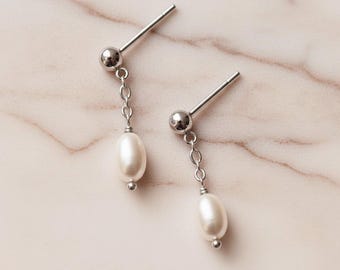 Silver Pearl Drop Earrings | Medium Drop | Gift-Ready, Handmade in England