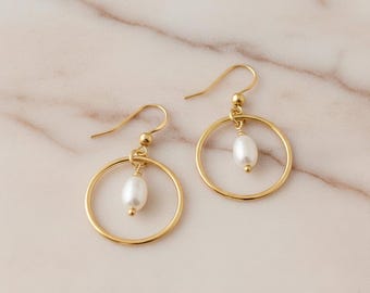 Freshwater Pearl Hoop Earrings • 14k Gold Filled or Sterling Silver • Tarnish-Resistant • Handmade in Bath, UK
