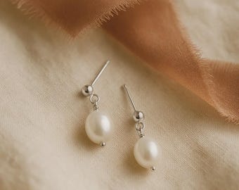 Freshwater Pearl Drop Earrings | Sterling Silver | Minimal Dangle, Gift-Ready, Handmade in England