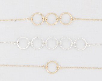 Multiple Ring Necklace • Hammered Circle Necklace • Simple Circle Necklace • Karma Necklace •  Birthday Necklace • Anniversary Necklace