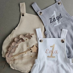 Embroidered 1st Birthday Romper: Personalized Cotton Dungaree