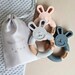 Personalised baby gift/ Welcome to the World Gift / teether / neutral colours / baby toy / baby gift/ baby shower gift / Bunny toy 