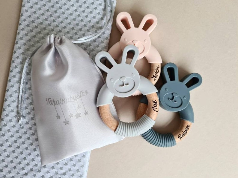 Personalised baby gift/ Welcome to the World Gift / teether / neutral colours / baby toy / baby gift/ baby shower gift / Bunny toy 