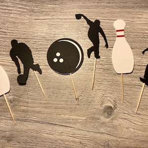 Set of 12 Male or Female Bowling Cupcake Toppers Graduation Sports Banquet