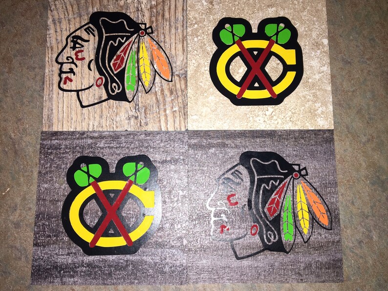 Chicago Sports Team Wooden Vinyl Coasters Blackhawks Bears Etsy