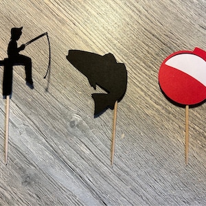 Set von 12 Gone Angeln Fisherman Bobber Cupcake Toppers oder Mittelstücke