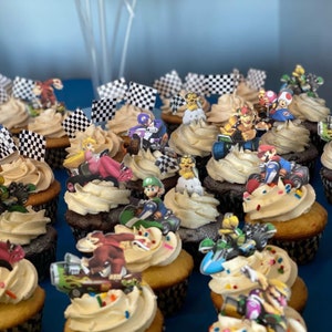 Set of 12 Super Mario Brothers Kart Cupcake Toppers Birthday Party