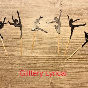 Set of 12 Dance Team Cupcake Toppers Lyrical Acro Pom Hip Hop Jazz Glittery or Centerpieces