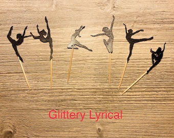 Set of 12 Dance Team Cupcake Toppers Lyrical Acro Pom Hip Hop Jazz Glittery or Centerpieces