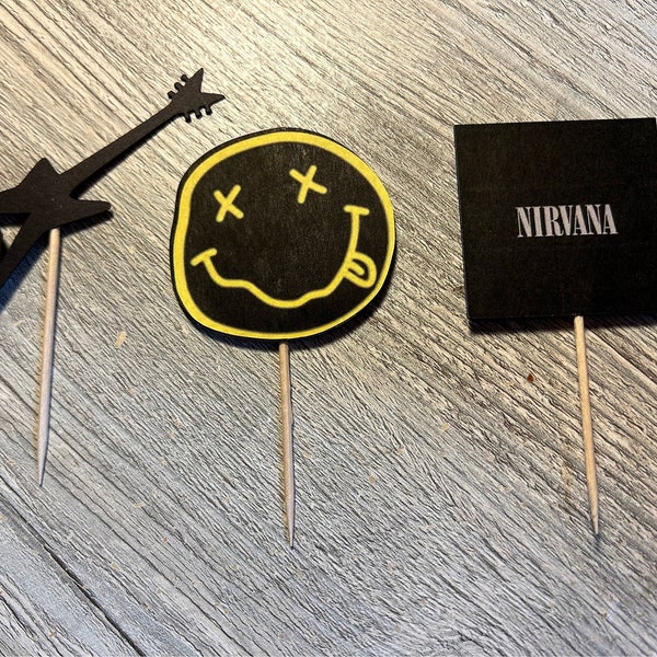 Set of 12 Nirvana Band Rock ‘n Roll Cupcake Toppers Birthday Celebration