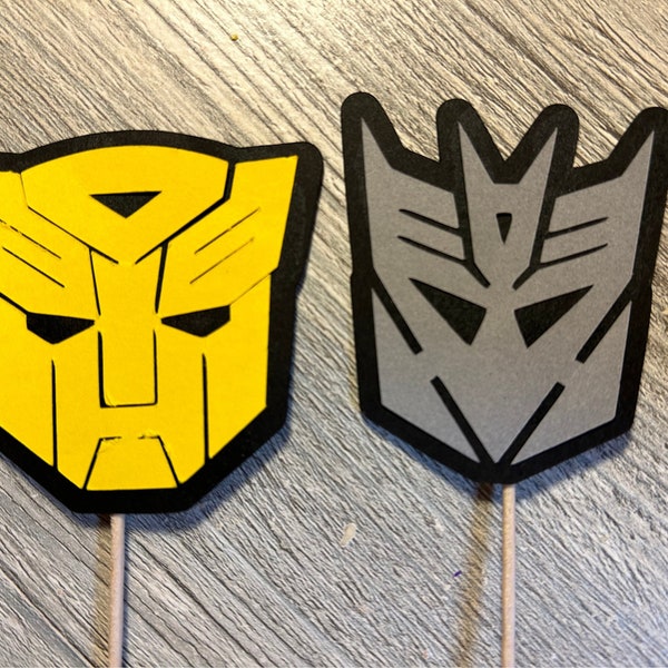 Transformers Autobots Decepticons Logo Robot Set of 12 Cupcake Toppers Birthday Party