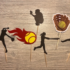 Set of 12 Softball or Baseball Team Party Cupcake Toppers