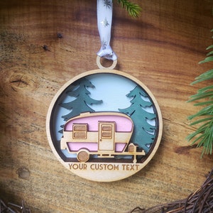 Small Camper Ornament-*FREE PERSONALIZATION*Multi layer Laser Engraved Wood